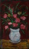 red flowers white vase small