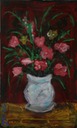 red flowers white vase small