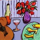 still life with guitar and fish 4 print sq1
